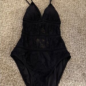 Apt. 9 Black One-Piece Swimsuit with Plunging V-Neckline